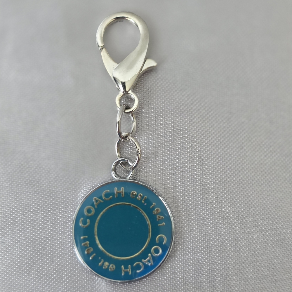 Upcycled Coach Turquoise Logo Bag Charm - Picture 2 of 3